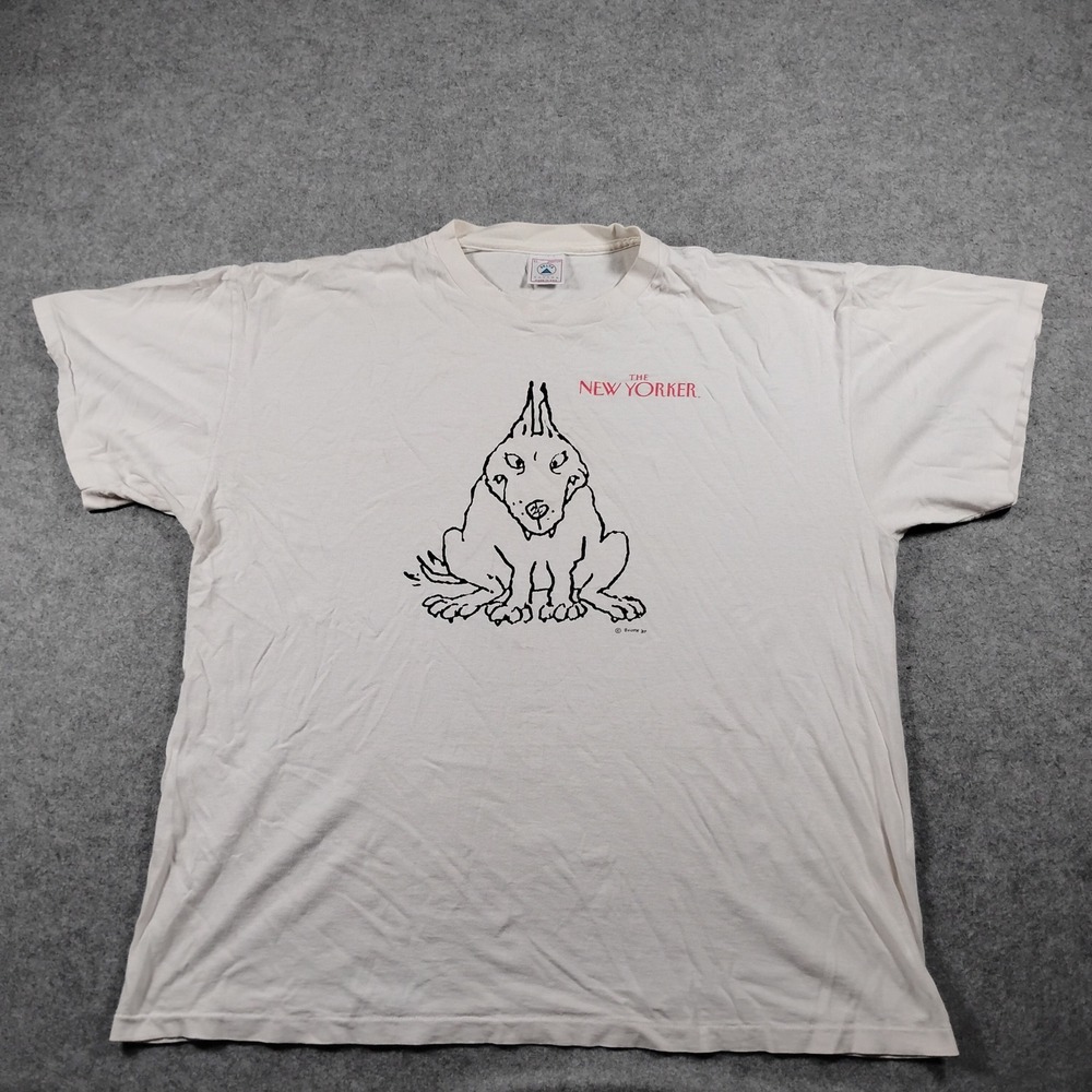 Vintage Delta The New Yorker George Booth Dog Shirt Men's XL White 80s